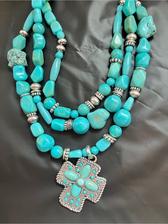 Chico's Jewelry - Turquoise Multi-Strand Stone Necklace with Cross Pendant - Chico's